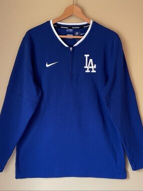 Nike LA Dodgers Blue Half-Zip Sweatshirt with White  Size L